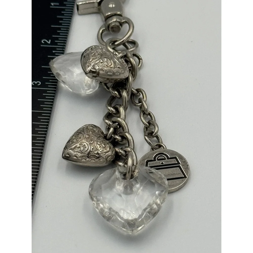 Kathy Van‎ Zeeland Silver Tone Heart Bag Charm Keychain Clear Faceted Hearts Y2K